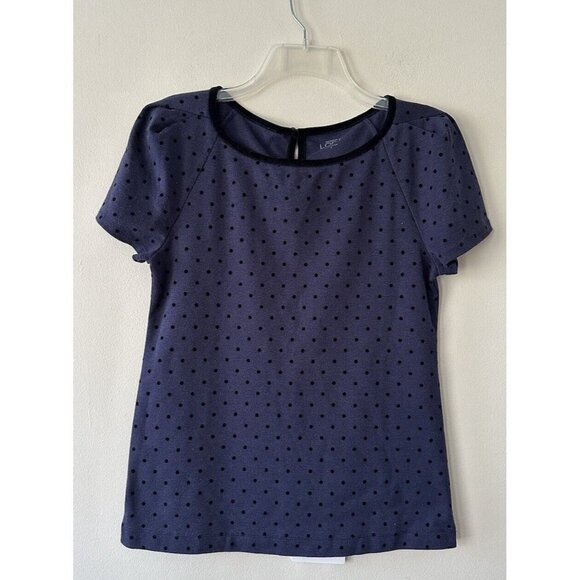 Ann Taylor Loft Black Blue Polka Dot Print Flutter Cap Sleeve Women's Size S - Picture 2 of 8